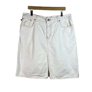 Vintage Y2K Ralph Lauren White Jeans Denim Knee Skirt 90’s Skirt Size 14